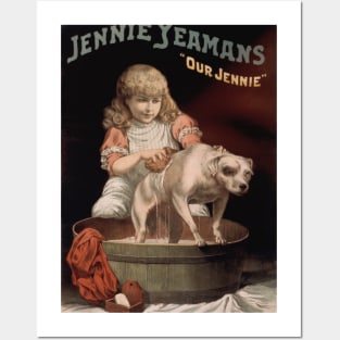 Vintage Girl bathing Dog Posters and Art